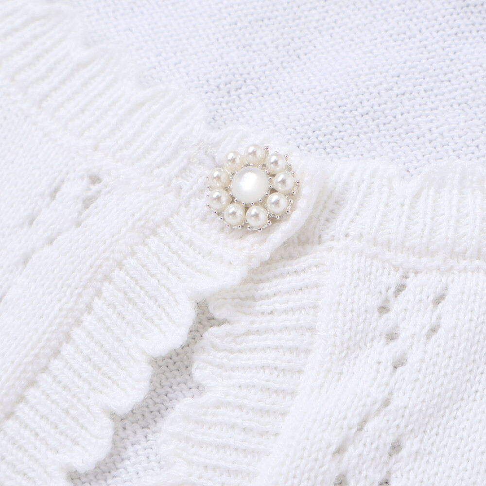 縁スカラップパール調ボタンニットカーディガン(110~130cm) ホワイト 110cm
