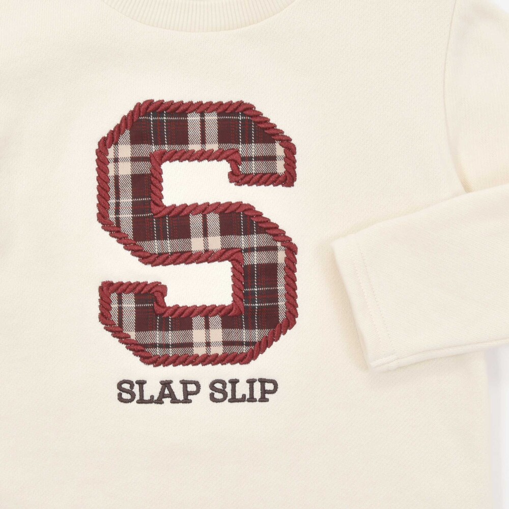 【お揃い】裏起毛チェック切り替えアルファベット刺しゅうトレーナー(80~130cm) オフホワイト 80cm