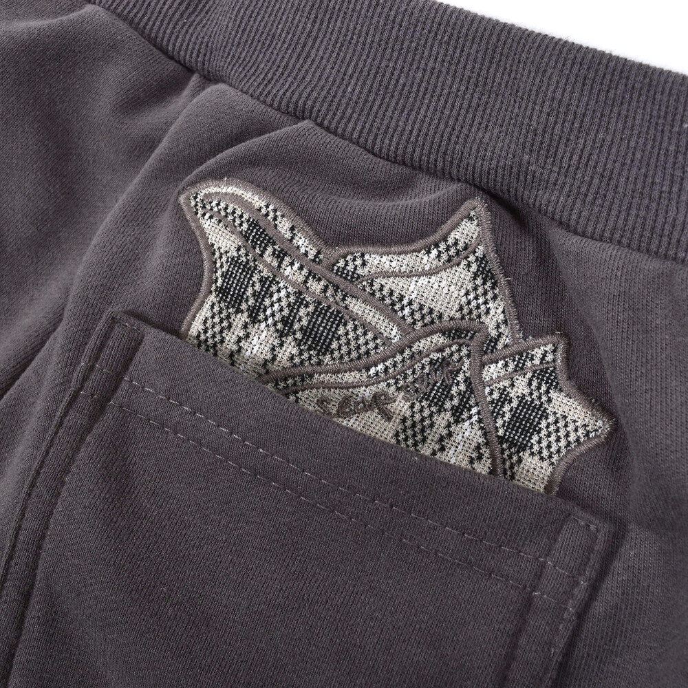 チェック × 無地 ポケット パッチ ロングパンツ (80~130cm) グレー系 100cm