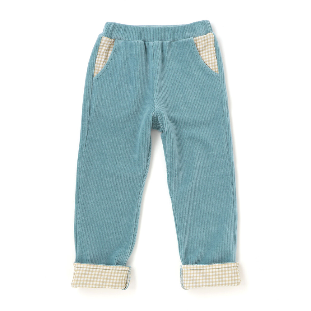 消防車恐竜おしりパッチ折り返し裾チェックロングパンツ(80~130cm) ブラック 80cm