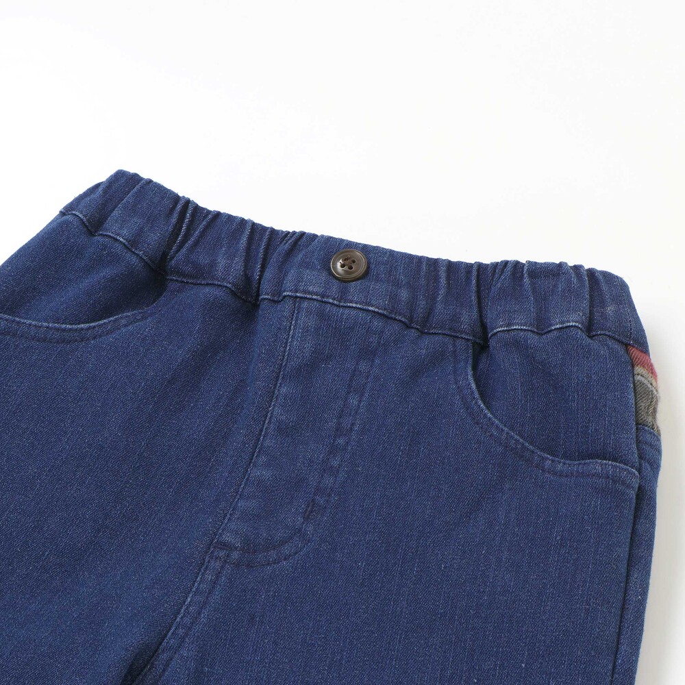 【お揃い】モコモコ裾ボアデニムボンディングパンツ(90~130cm) ブルー 90cm