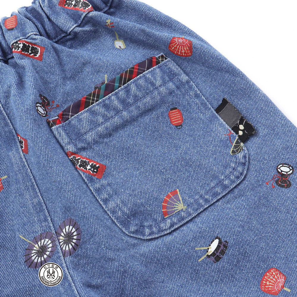 【歌舞伎コラボ】総柄7分丈デニムパンツ(80~130cm) ブルー系 80cm