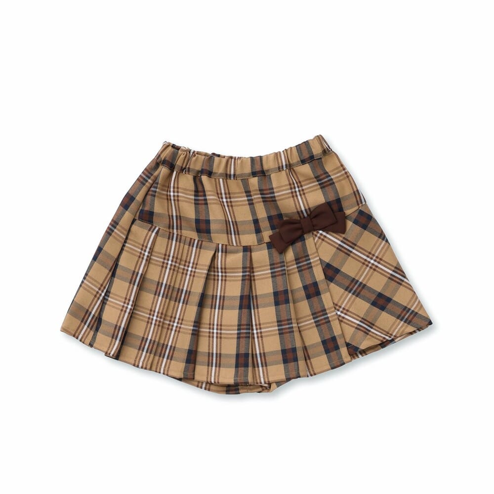 【お揃い】リボン付きチェック柄プリーツスカパン(90~140cm) ネイビー系 90cm