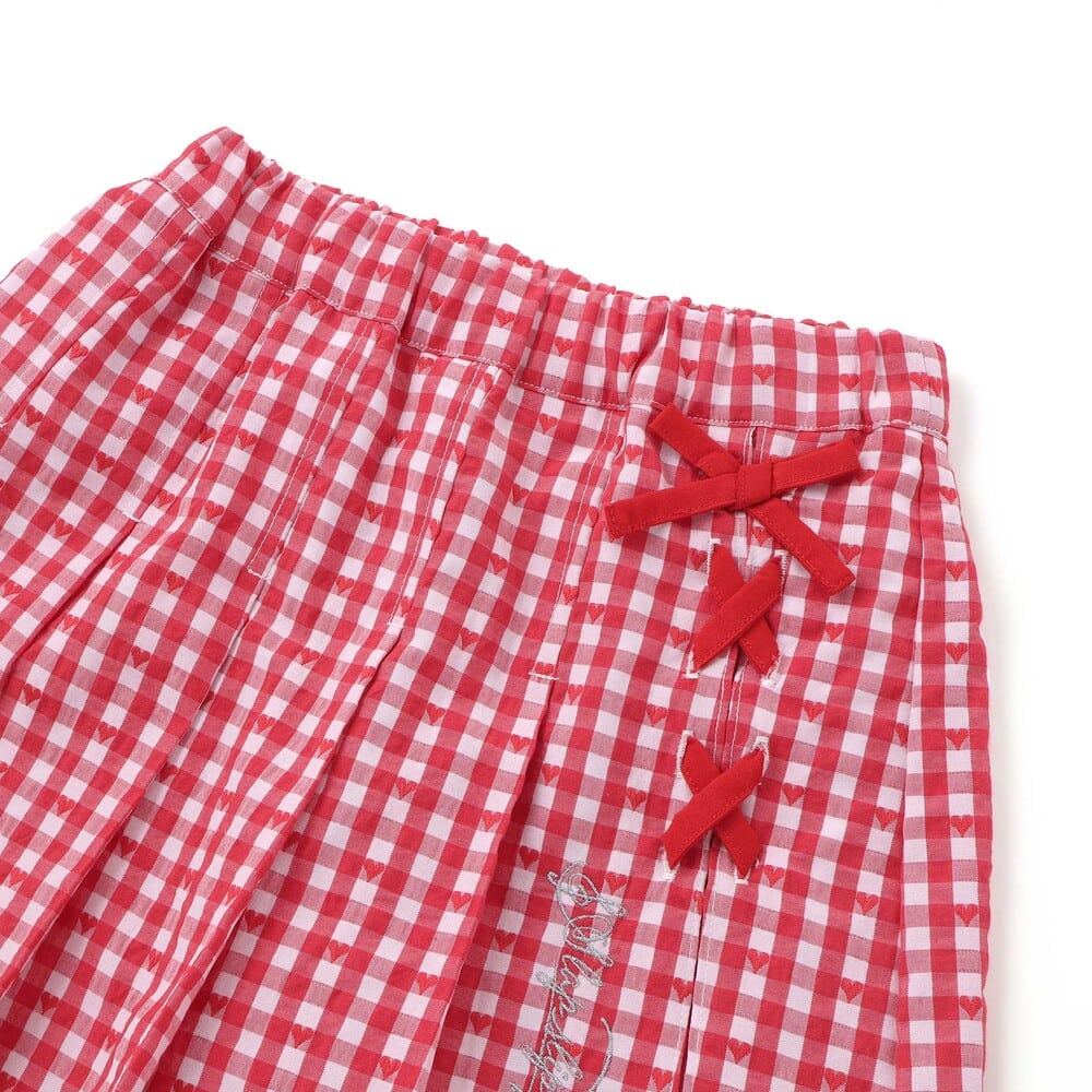 【お揃い】チェックプリーツスカパン(90~130cm) レッド系 90cm