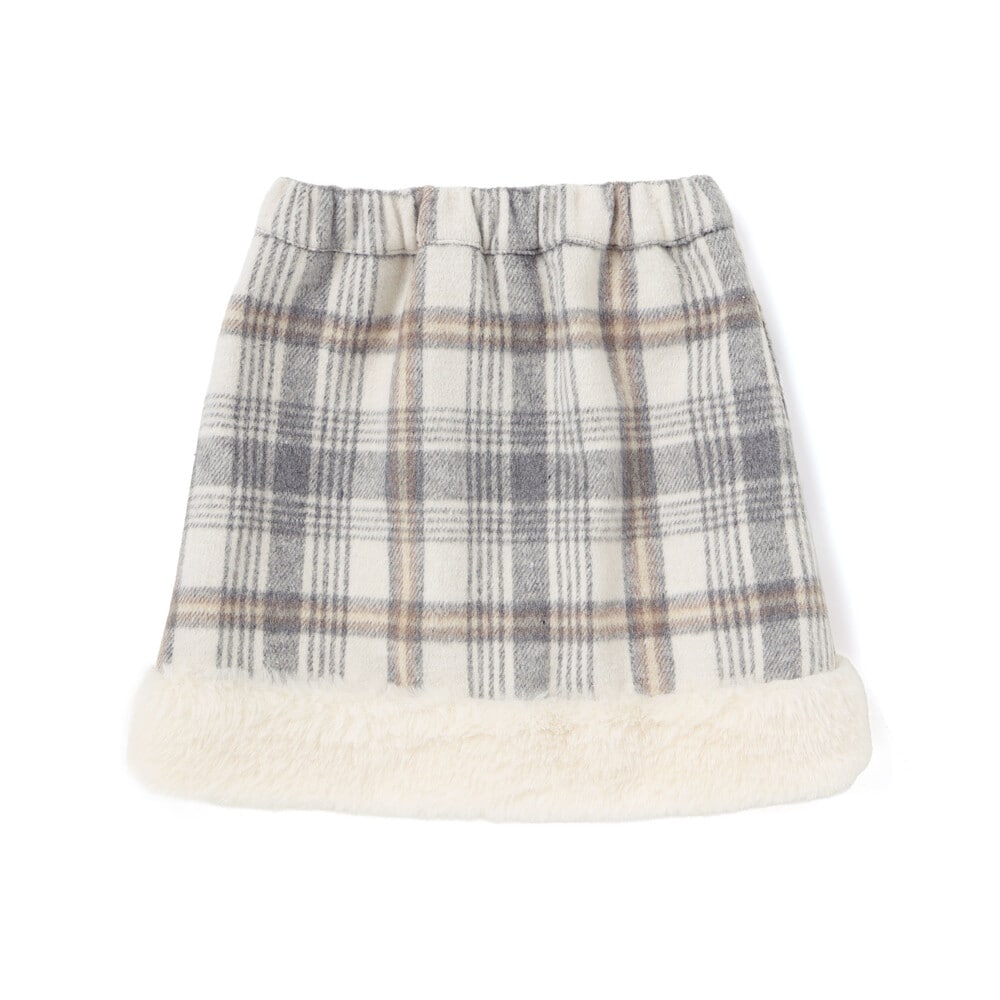 【お揃い】ファー切替チェック台形スカート(90~130cm) グレー系 90cm