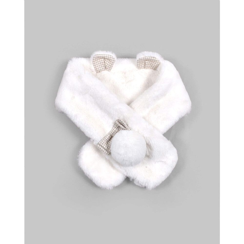 うさぎ くま ネコ アニマル ファー リボン マフラー オフホワイト ワンサイズ