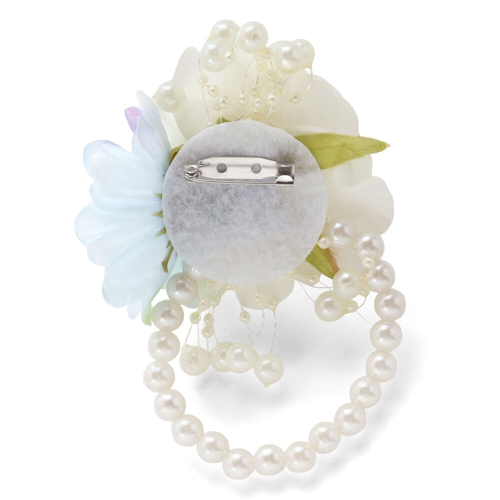 フラワーパール風ビーズコサージュ ブルー ワンサイズ