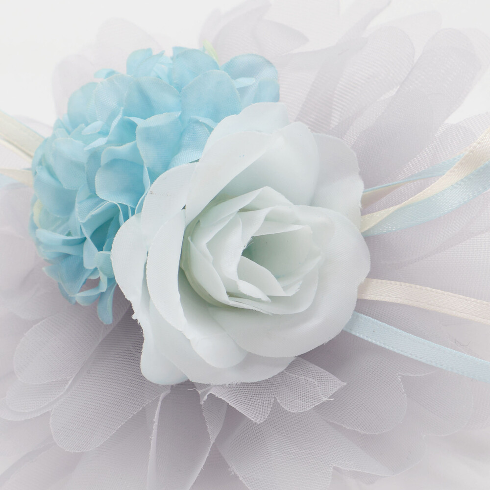 フラワーチュールリボンコサージュ ブルー ワンサイズ
