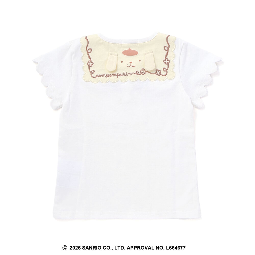 【シナモロール/ポムポムプリン×SLAPSLIP】袖スカラップ耳付きセーラー襟風Tシャツ(90~130cm) オフホワイト 90cm