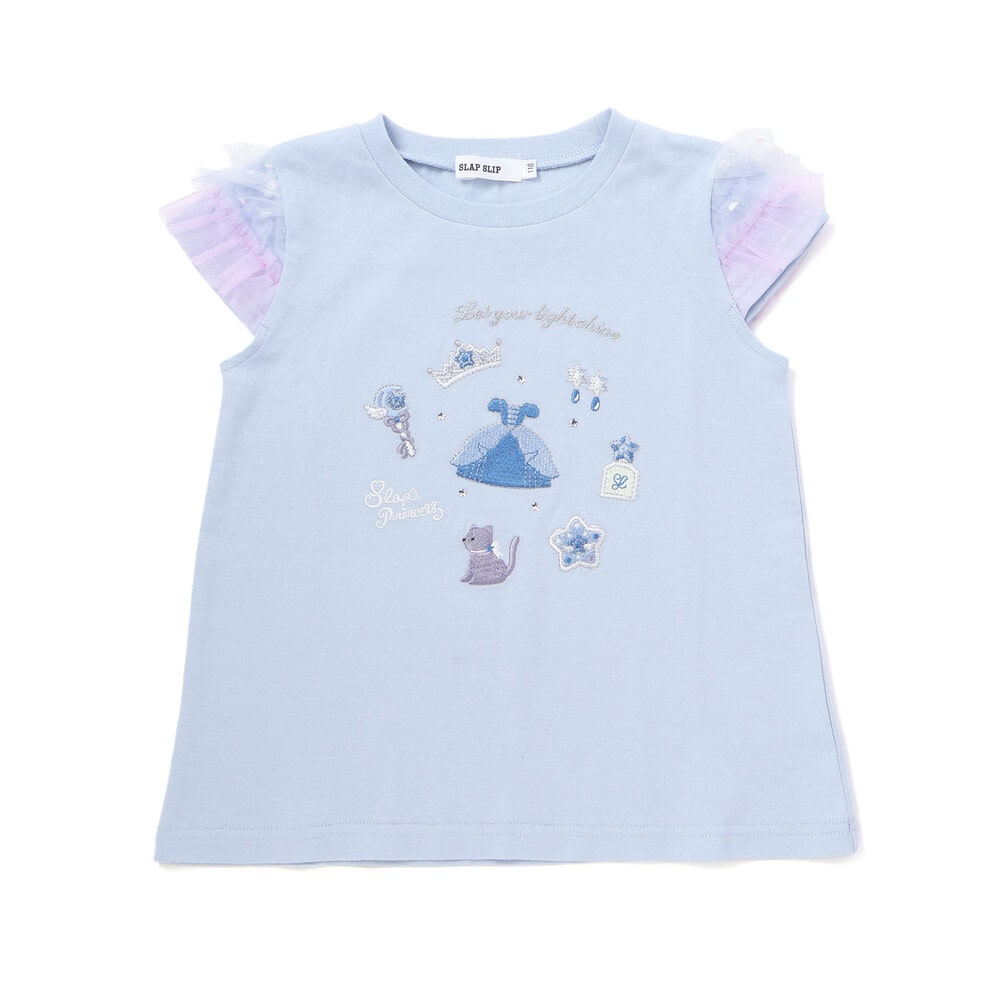 【スラプリ】チュールスリーブ天竺半袖Tシャツ(80~130cm) ブルー 80cm