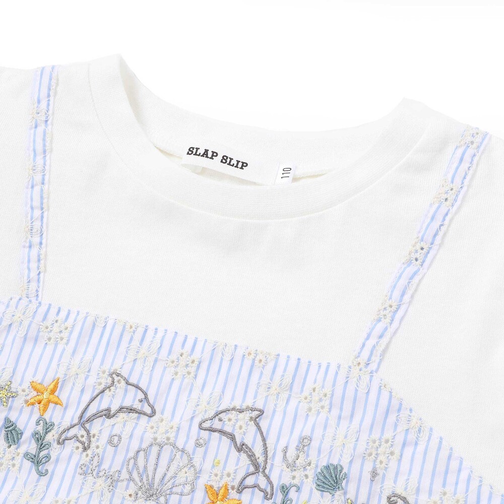 【お揃い】スカラップキャミストライプ&ドビー半袖Tシャツ(80~130cm) ネイビー 80cm