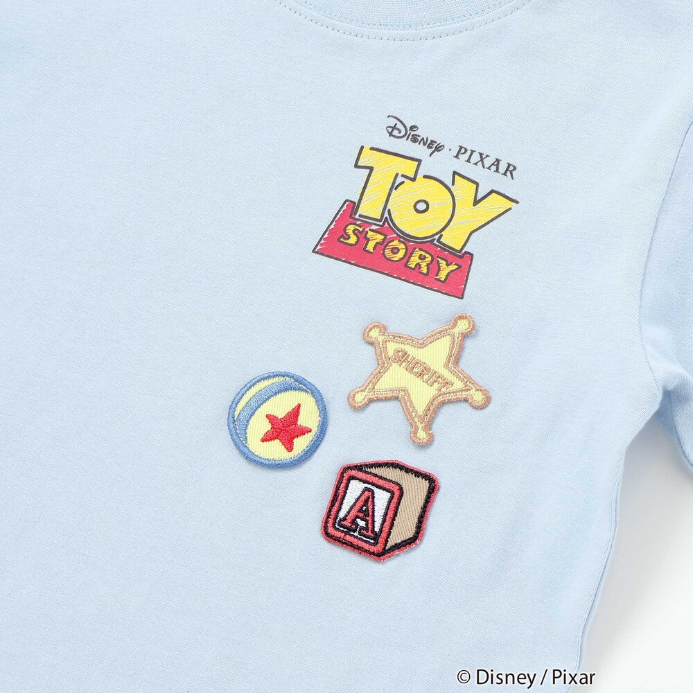 【トイ・ストーリー(Toy Story)コレクション】キャラクターワッペン&バックプリント半袖Tシャツ(80~130cm) ブルー 80cm