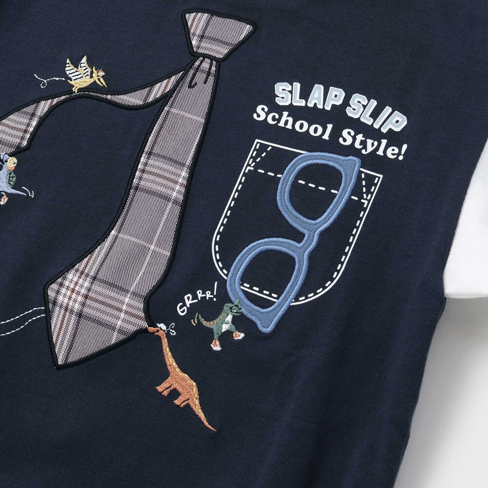 ネクタイメガネパッチ袖切り替え長袖Tシャツ(80~130cm) ネイビー 80cm
