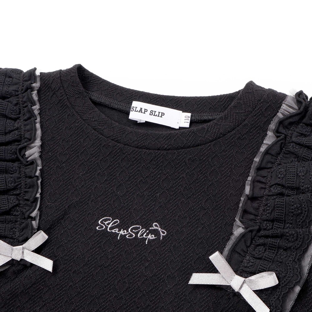 肩フリルハート刺しゅう長袖Tシャツ(80~130cm) ホワイト 80cm