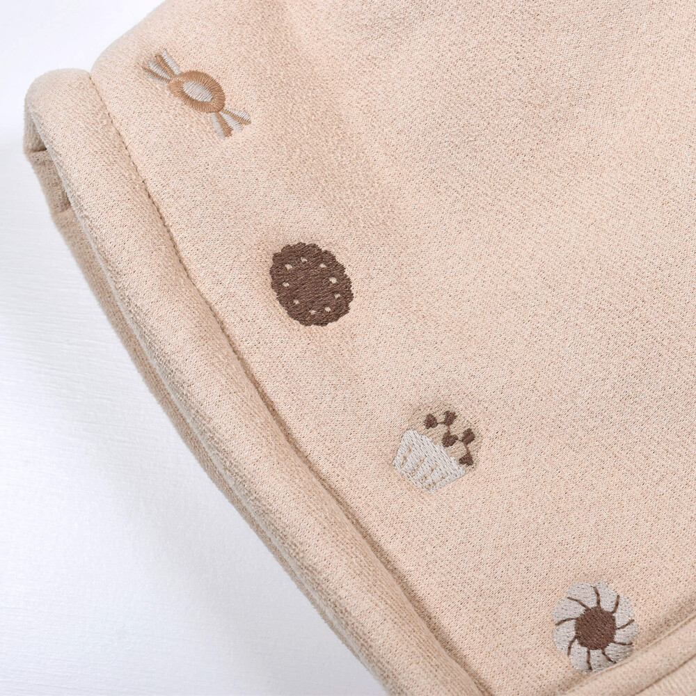 くま 耳 モチーフ お菓子 刺繍 裏ボア マント ベビー (50~90cm) ベージュ ワンサイズ