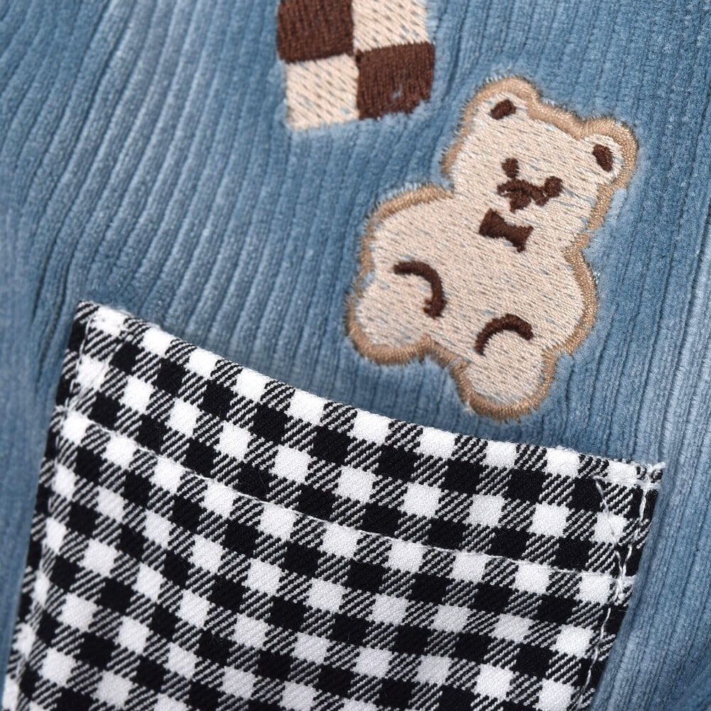 クッキー くま 刺繍 サロペット ドッキング ロンパース ベビー (60~80cm) ブルー 60cm