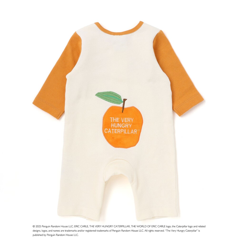 【絵本コラボ-はらぺこあおむし-】袖配色おしりパッチカバーオール(70~80cm) グリーン(リンゴ) 70cm