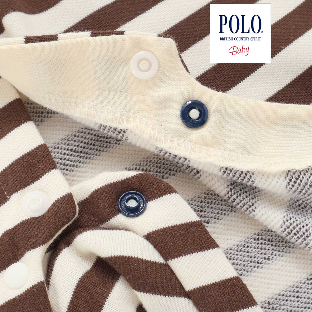 【POLO BCS(ポロ・ビーシーエス)×SLAP SLIP】胸元切り替え裏毛カバーオールベビー(60~80cm) オフホワイト系 60cm