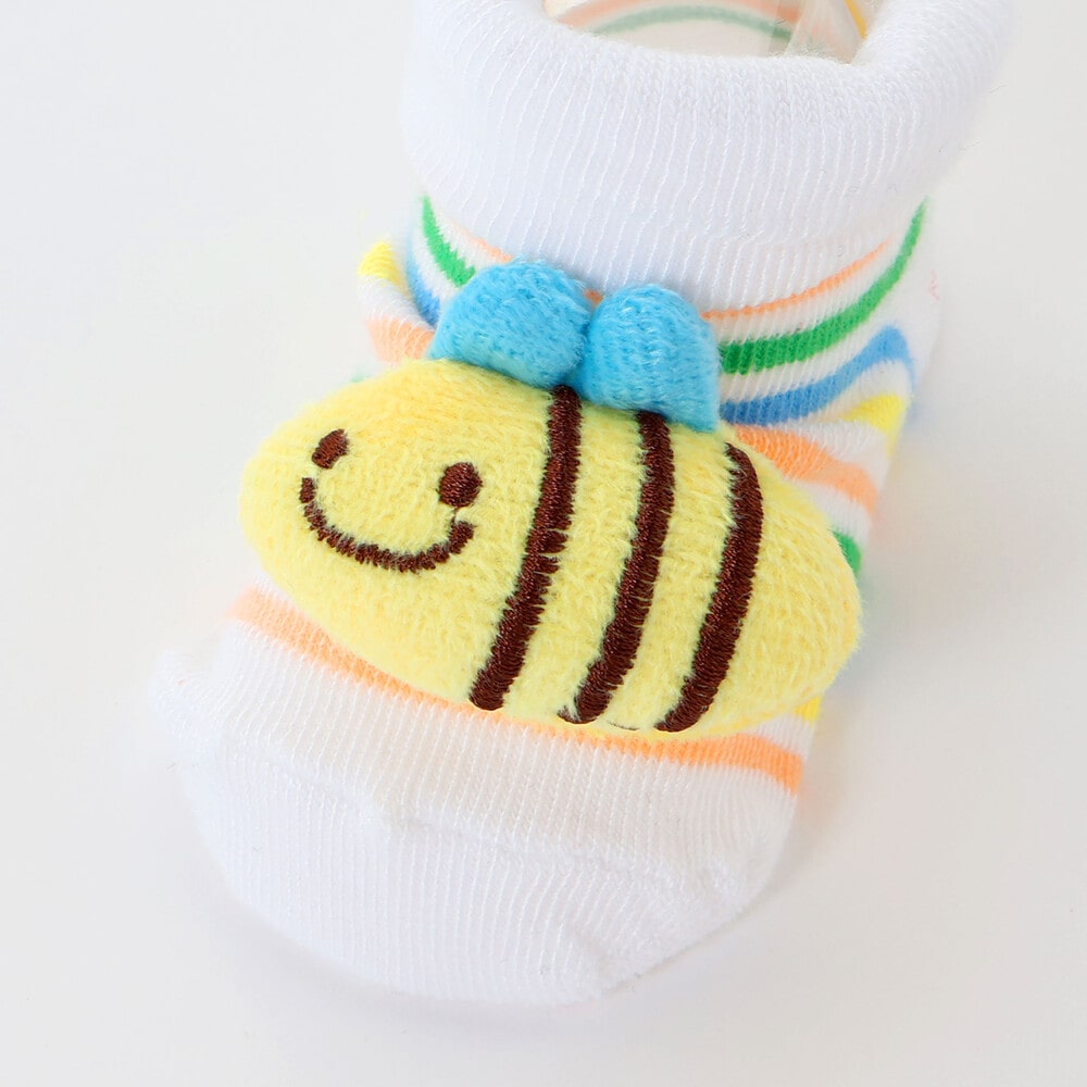 イチゴ・クマ・ハチモチーフ付きカップソックスベビー オフホワイト ワンサイズ