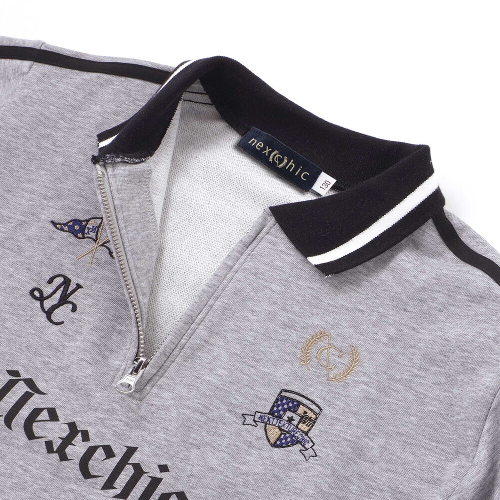 ミニ裏毛ハーフジップロゴ刺しゅうポロシャツ(110~150cm) グレー 110cm