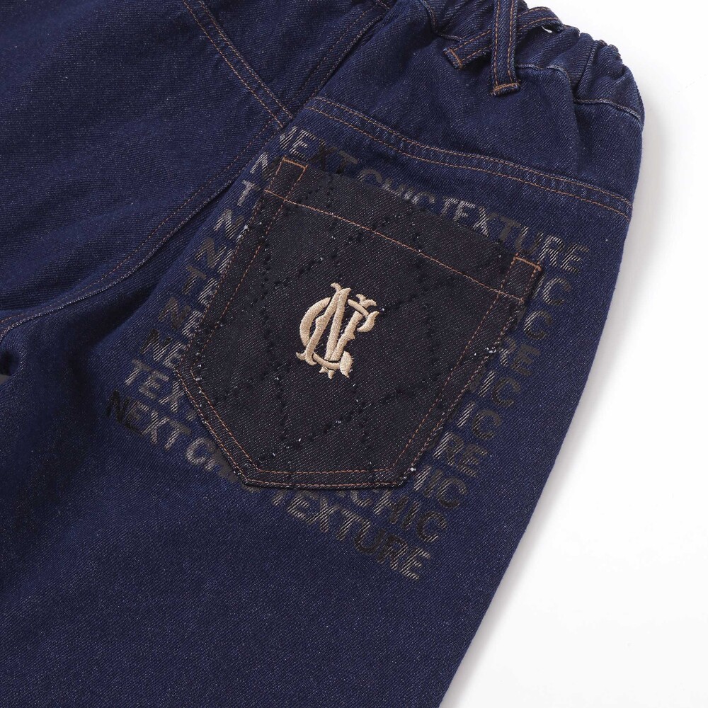 ボタンスリット開きワイドデニムパンツ(110~150cm) ネイビー 110cm