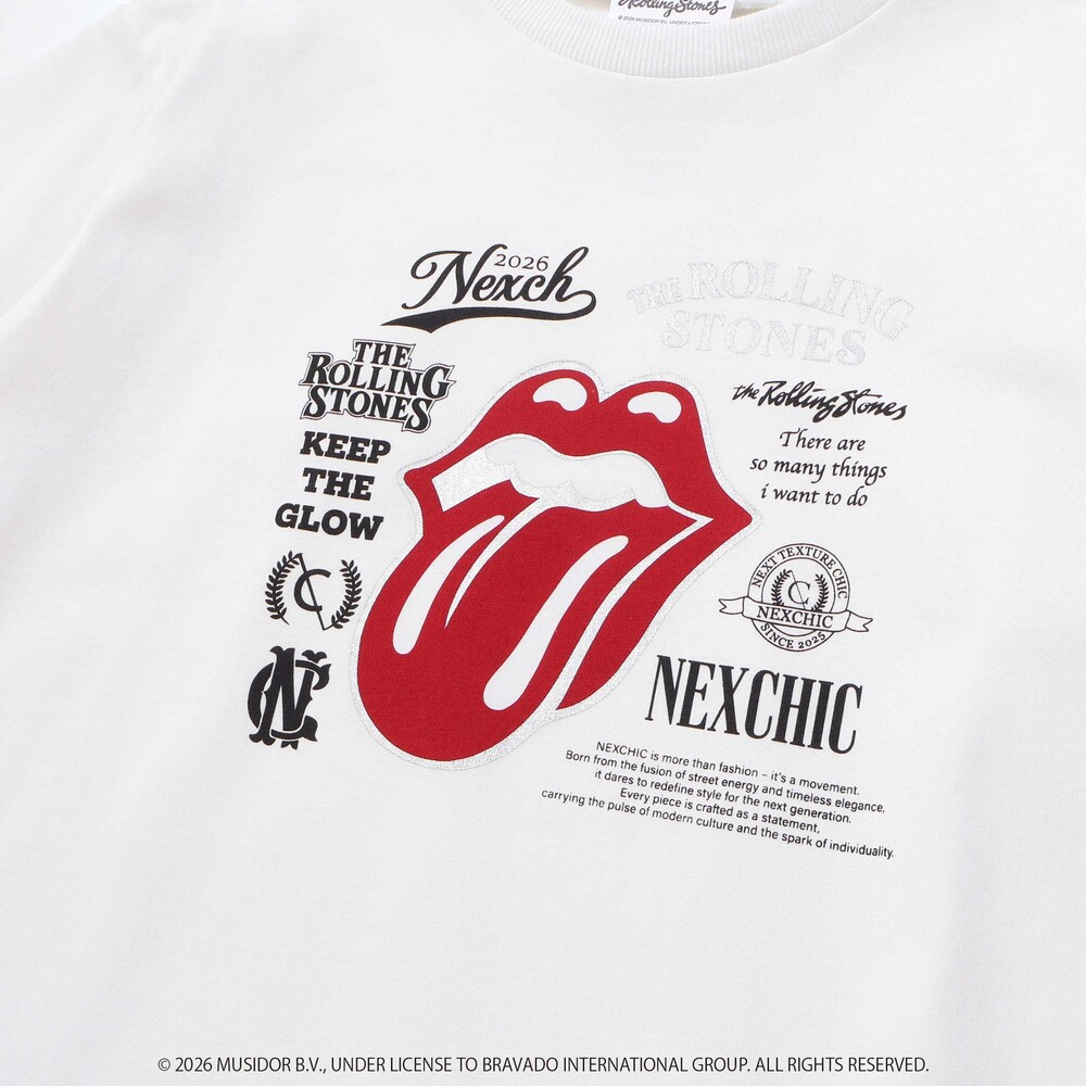【ザ・ローリング・ストーンズxNEXCHIC】天竺フロッキープリントTシャツ(110~150cm) ホワイト 110cm
