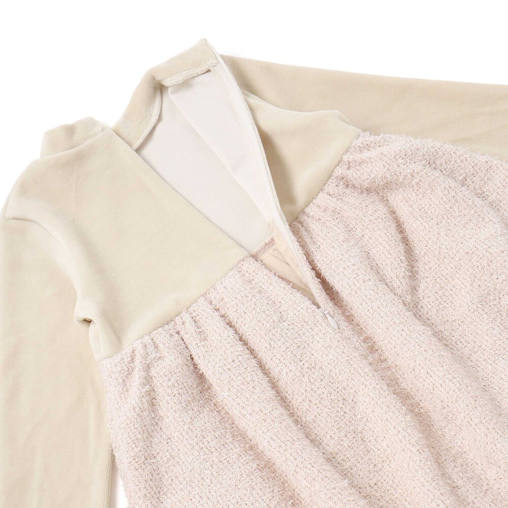 ベロア×ファンシーヤーン切り替えハイネックバルーンワンピース(90~140cm) ピンク 90cm