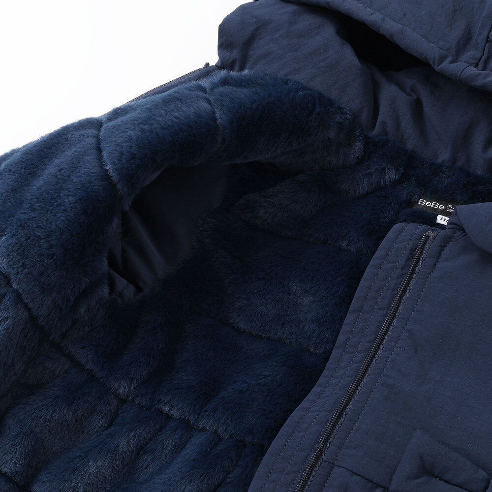 【撥水加工】ヴィンテージタフタ裏ファー裾フリルフードブルゾン(80~150cm) ネイビー 100cm