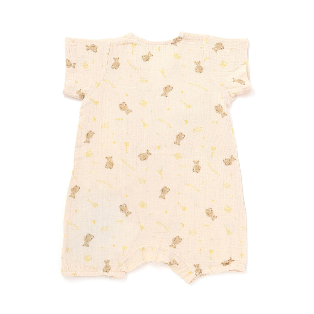 【お揃い】ガーゼアニマルプリントカバー半袖オール(70~80cm) ブルー系 ワンサイズ