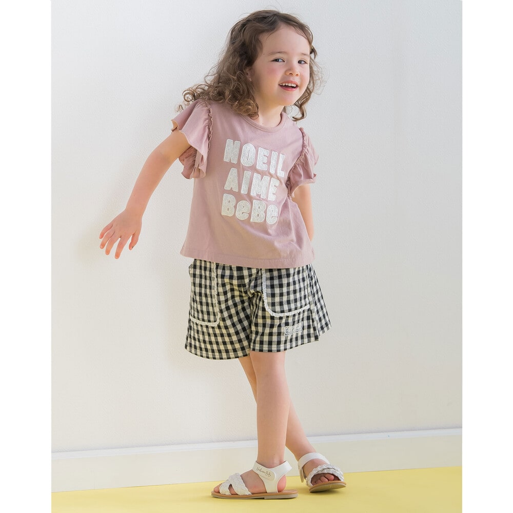 肩 フリル 花 レース ロゴ 天竺 Tシャツ (80~130cm) ピンク 80cm