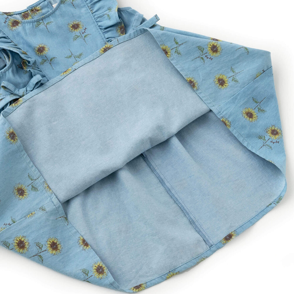 【 お揃い 】 ひまわり 総柄 デニム 布帛 ワンピース (80~130cm) ブルー系 90cm