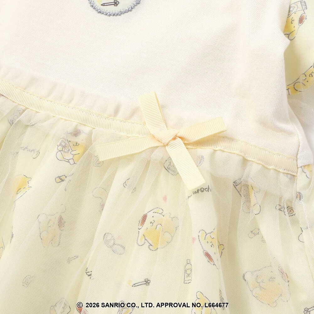 【シナモロール/ポムポムプリン×SLAPSLIP】総柄プリントふわっとチュールフレアワンピース(90~130cm) イエロー 90cm