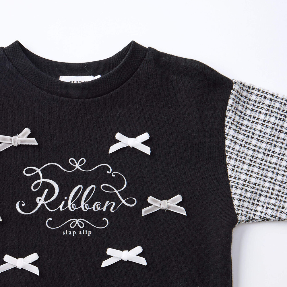 きらめくグリッタープリント切り替えトレーナー+ケーブル編みチェックショートパンツ2点セット(80~130cm) オフホワイト 80cm