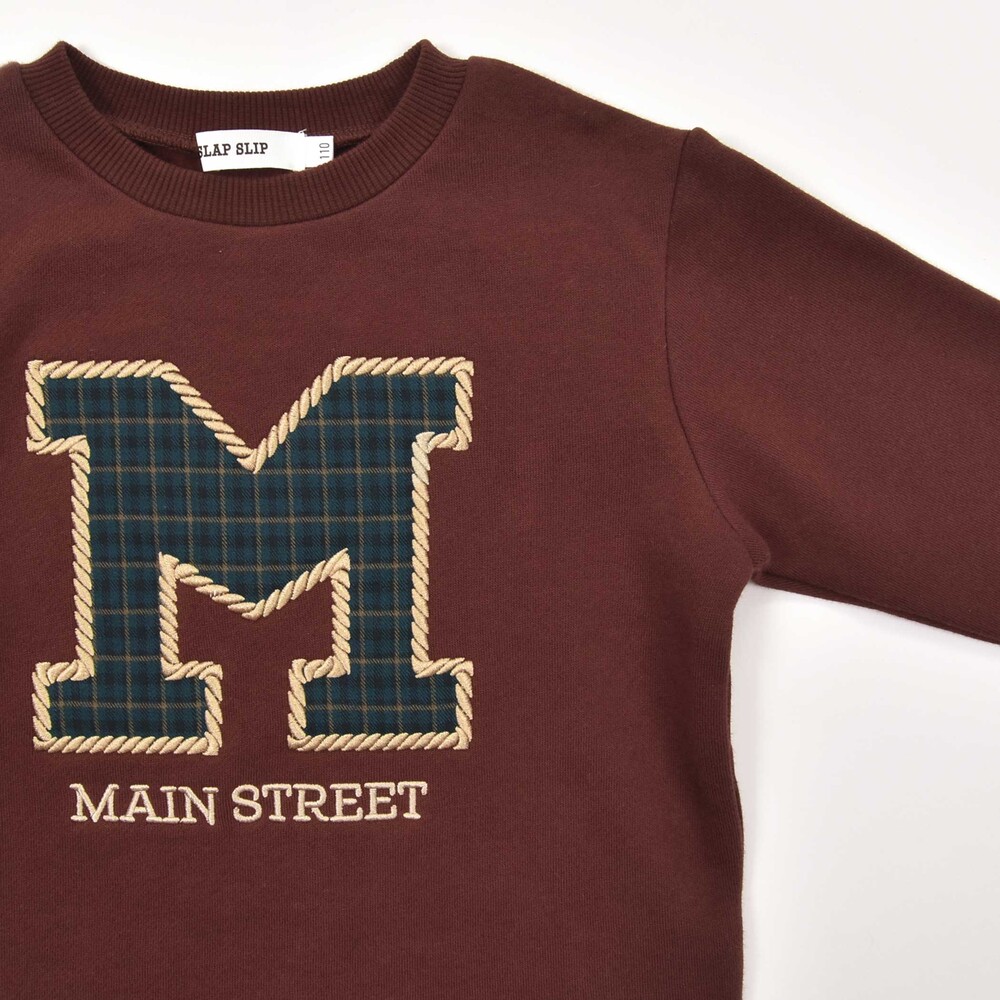 【お揃い】裏起毛チェック切り替えアルファベット刺しゅうトレーナー(80~130cm) オフホワイト 80cm