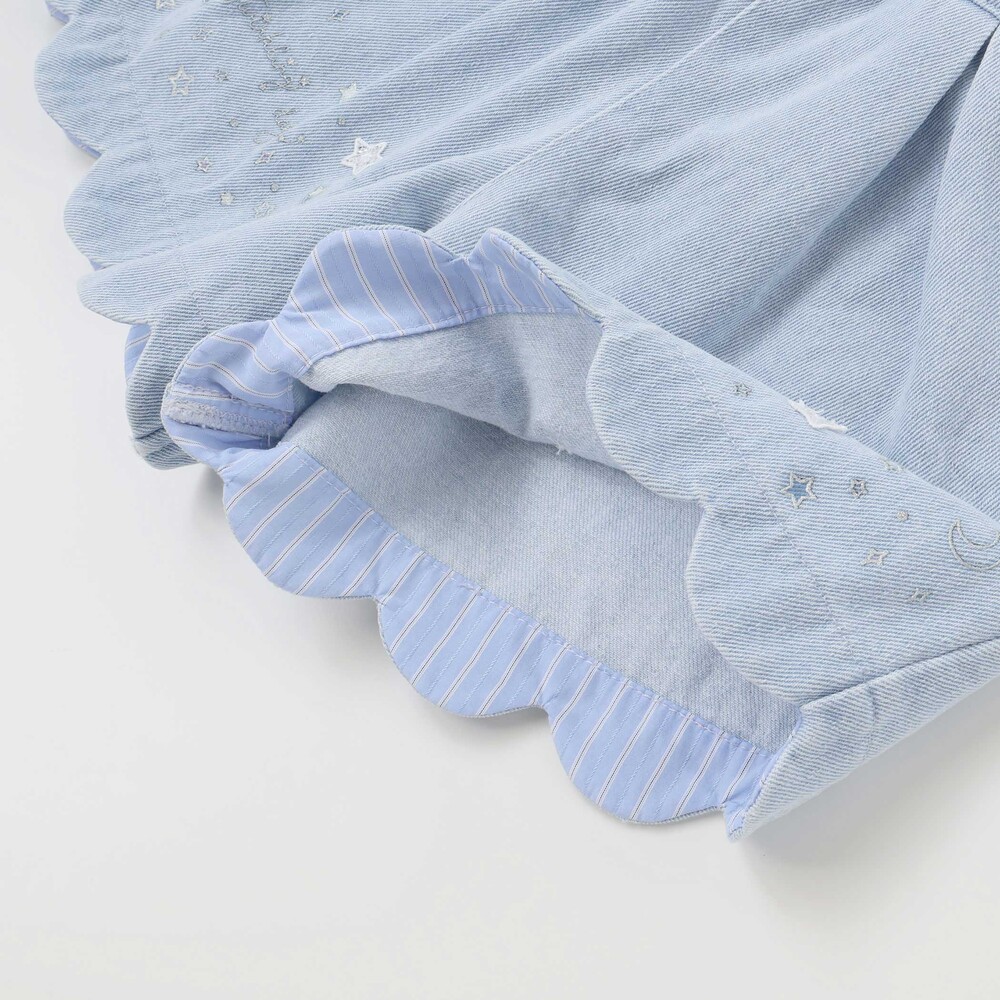 キラキラプリント裾スカラップリボン付きショートパンツ(90~130cm) ブルー 90cm