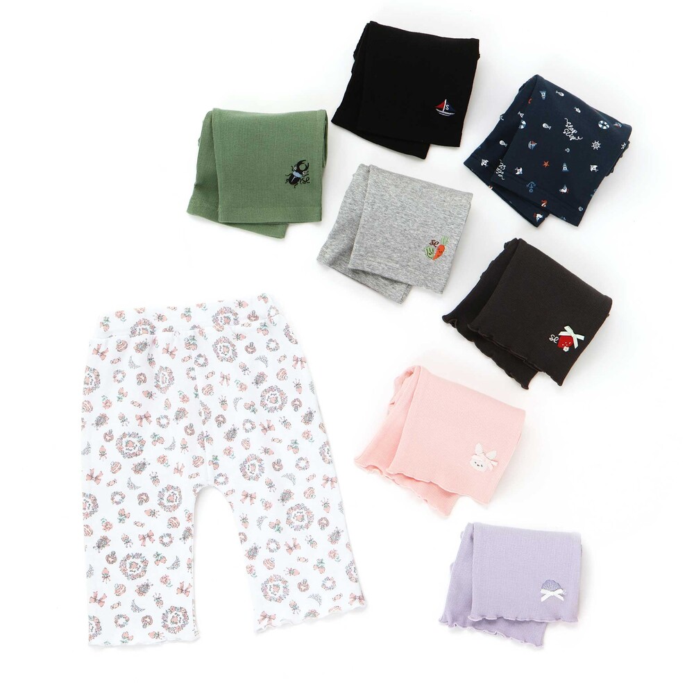 【スララク/吸汗速乾/接触冷感】前後フリーで時短!パパパッと穿ける6分丈前向きパンツ(80~120cm) 杢グレー×野菜刺しゅう×リブ 80cm
