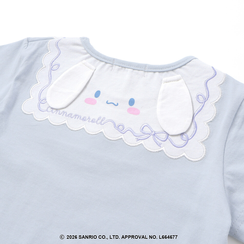 【シナモロール/ポムポムプリン×SLAPSLIP】袖スカラップ耳付きセーラー襟風Tシャツ(90~130cm) オフホワイト 90cm