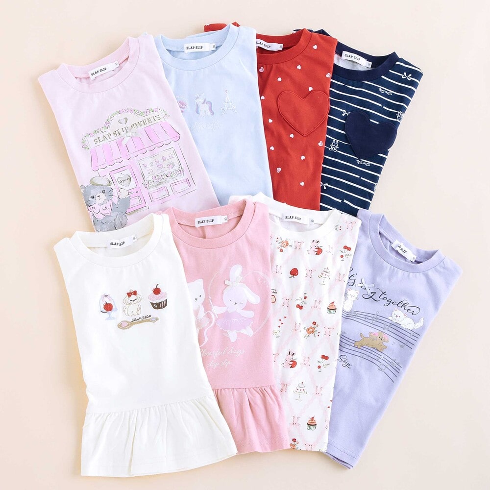 【スララク/防汚加工/オーガニックコットン】ときめきデザイン女の子長袖Tシャツ(80~130cm) ブラックドット×チェリー刺しゅう 80cm