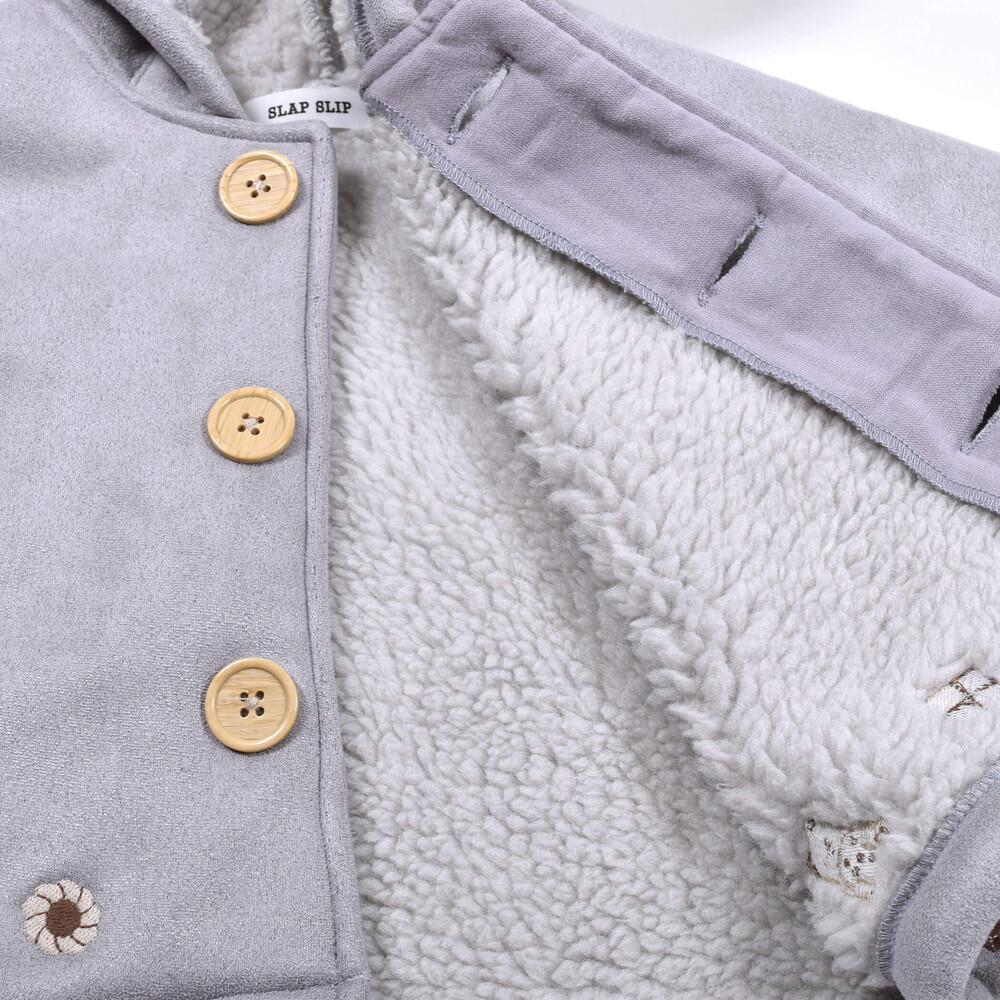 くま 耳 モチーフ お菓子 刺繍 裏ボア マント ベビー (50~90cm) ベージュ ワンサイズ