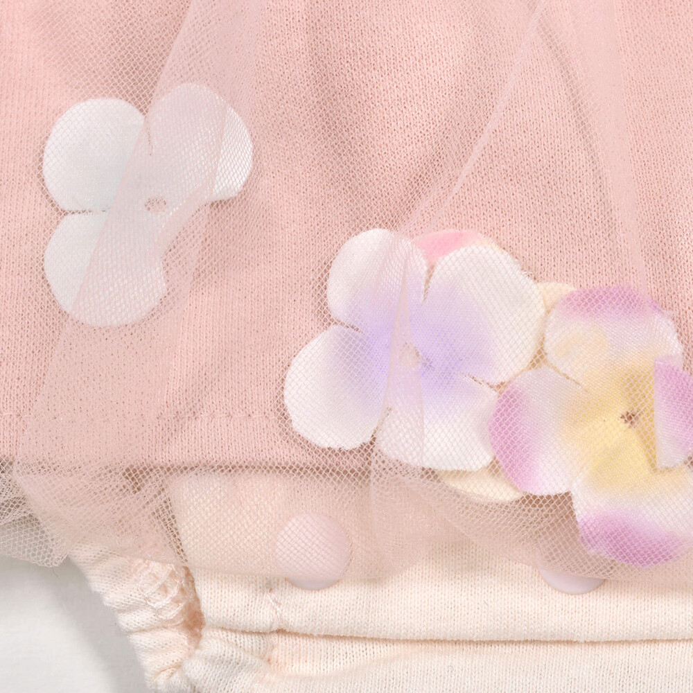【お揃い】お花モチーフフワフワチュールロンパースベビー(70~80cm) ピンク 70cm