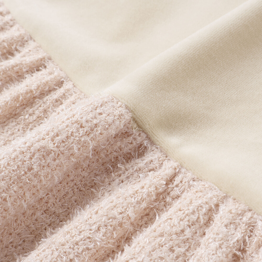 ベロア×ファンシーヤーン切り替えハイネックバルーンワンピース(90~140cm) ピンク 90cm