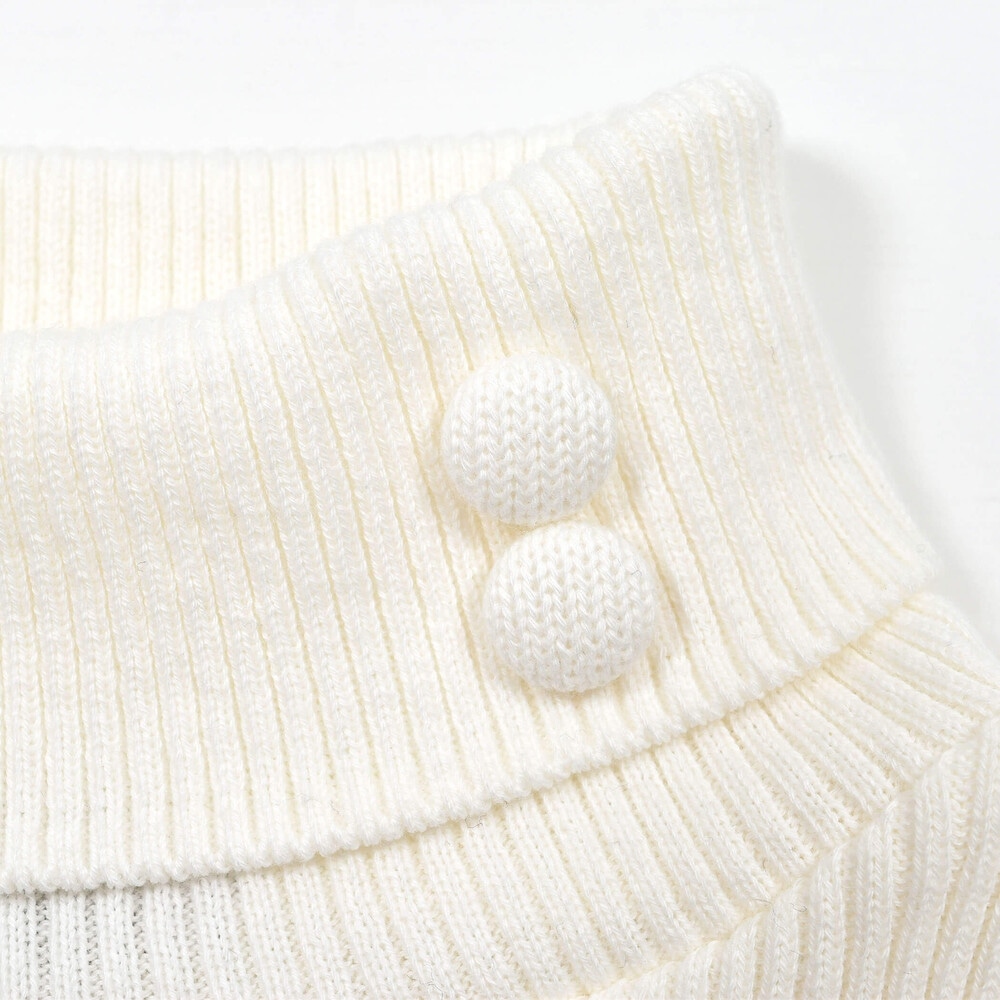 【日本製】くるみボタン付きテレコニット(80~150cm) オフホワイト 80cm