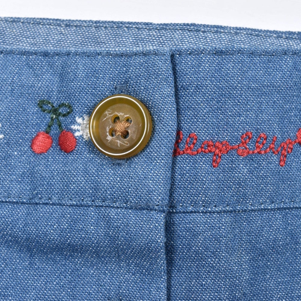 チェリー 刺繍 デニム レース セットアップ (80~130cm)(80cm ブルー