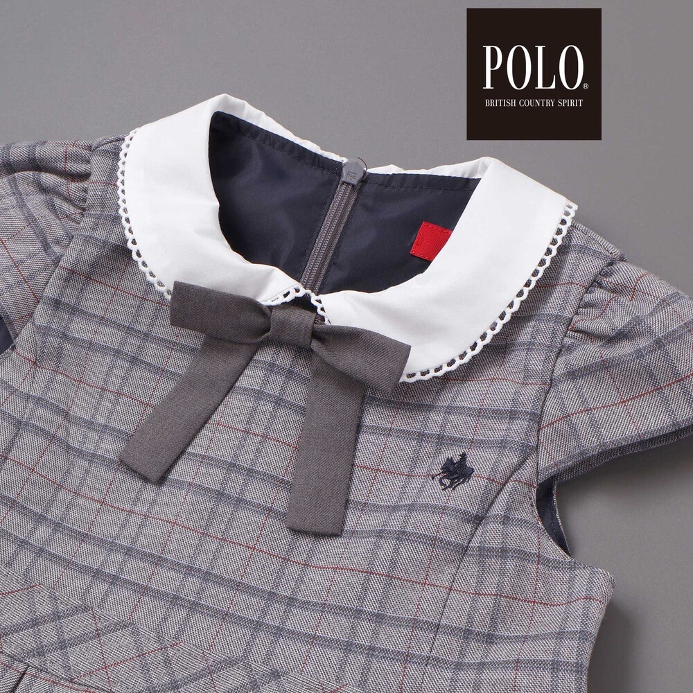 【POLO BCS(ポロ・ビーシーエス)×SLAP SLIPコラボ】袖切り替えジャケット+襟リボン付きチェックワンピース(110~130cm) ベージュ系 110cm