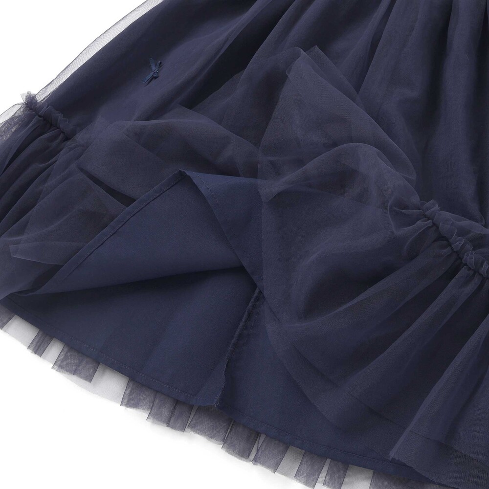 ハート音符刺しゅうオーガンジービッグカラーワンピース(80~130cm) ネイビー 80cm