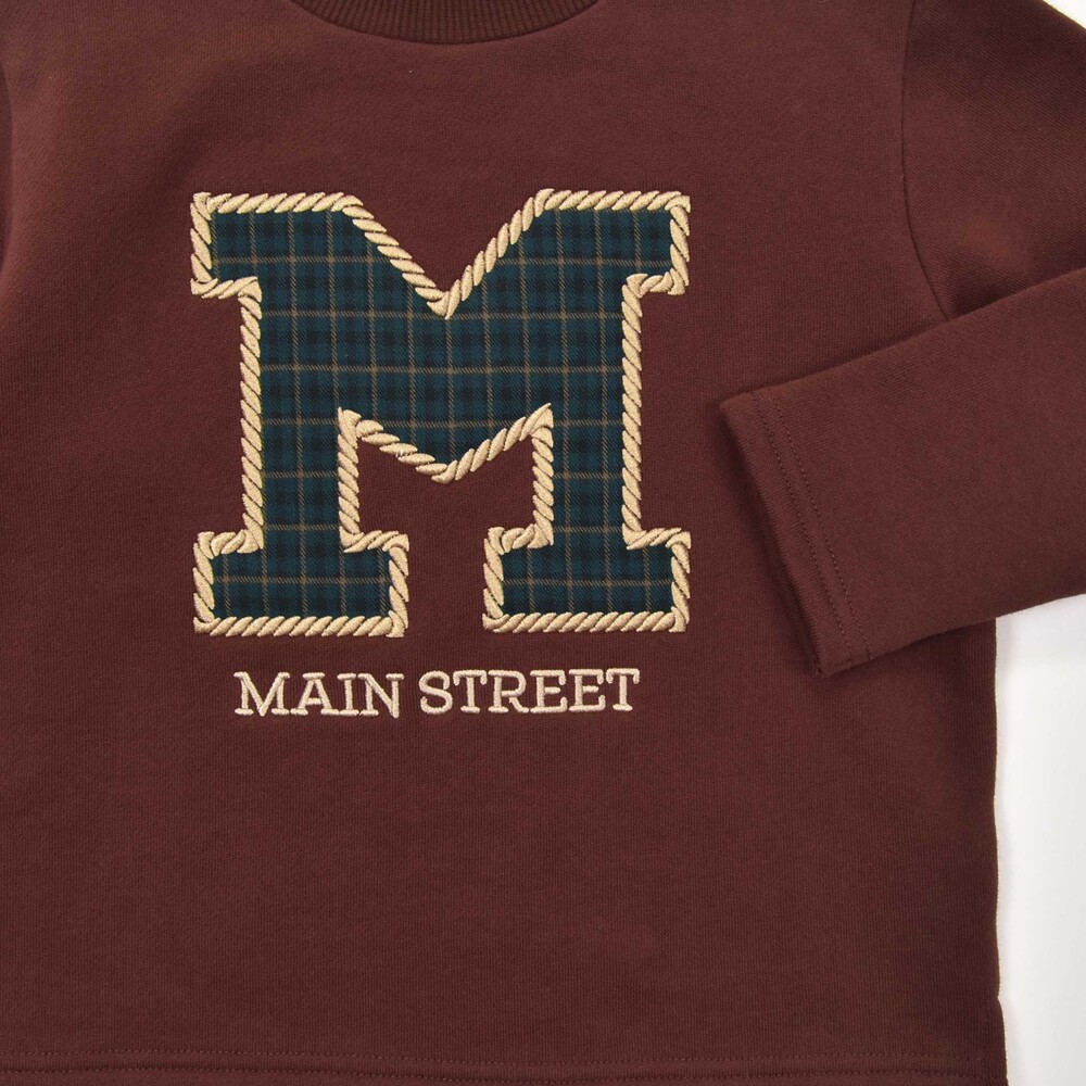 【お揃い】裏起毛チェック切り替えアルファベット刺しゅうトレーナー(80~130cm) オフホワイト 80cm