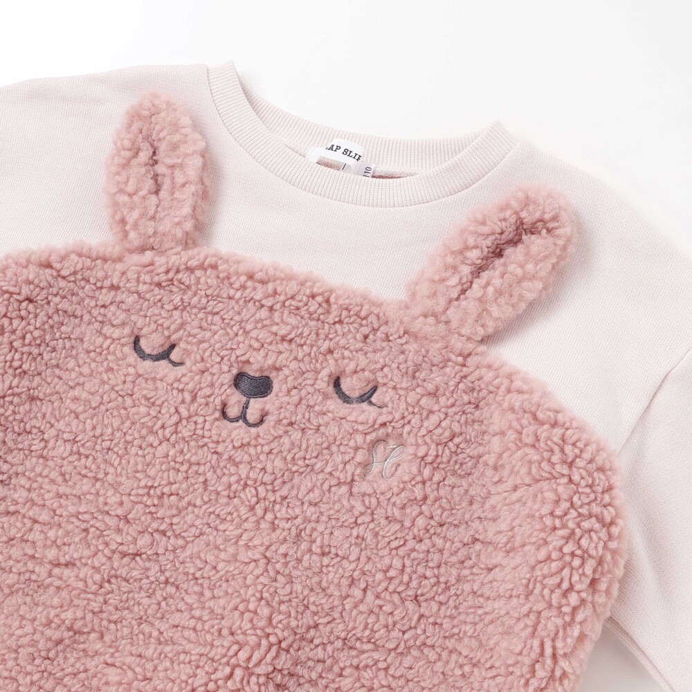 恐竜クマウサギアニマルフェイスボア切り替えトレーナー(80~120cm) ピンク(ウサギ) 80cm