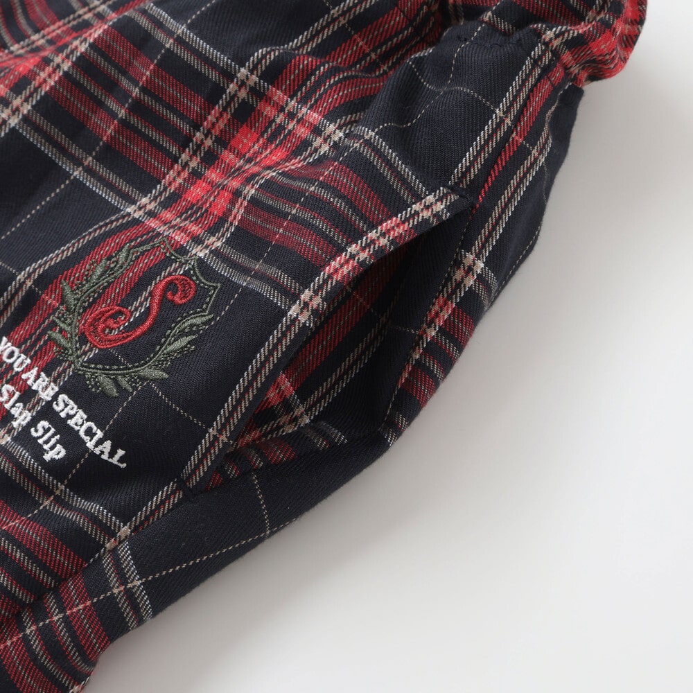 【お揃い】ツイルチェックリバーシブルパンツ(80~130cm) ネイビー 80cm