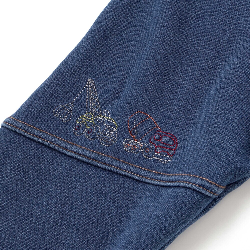 グングンのぼるよはたらくくるま刺しゅうロングパンツ(80~130cm) ブルー 80cm