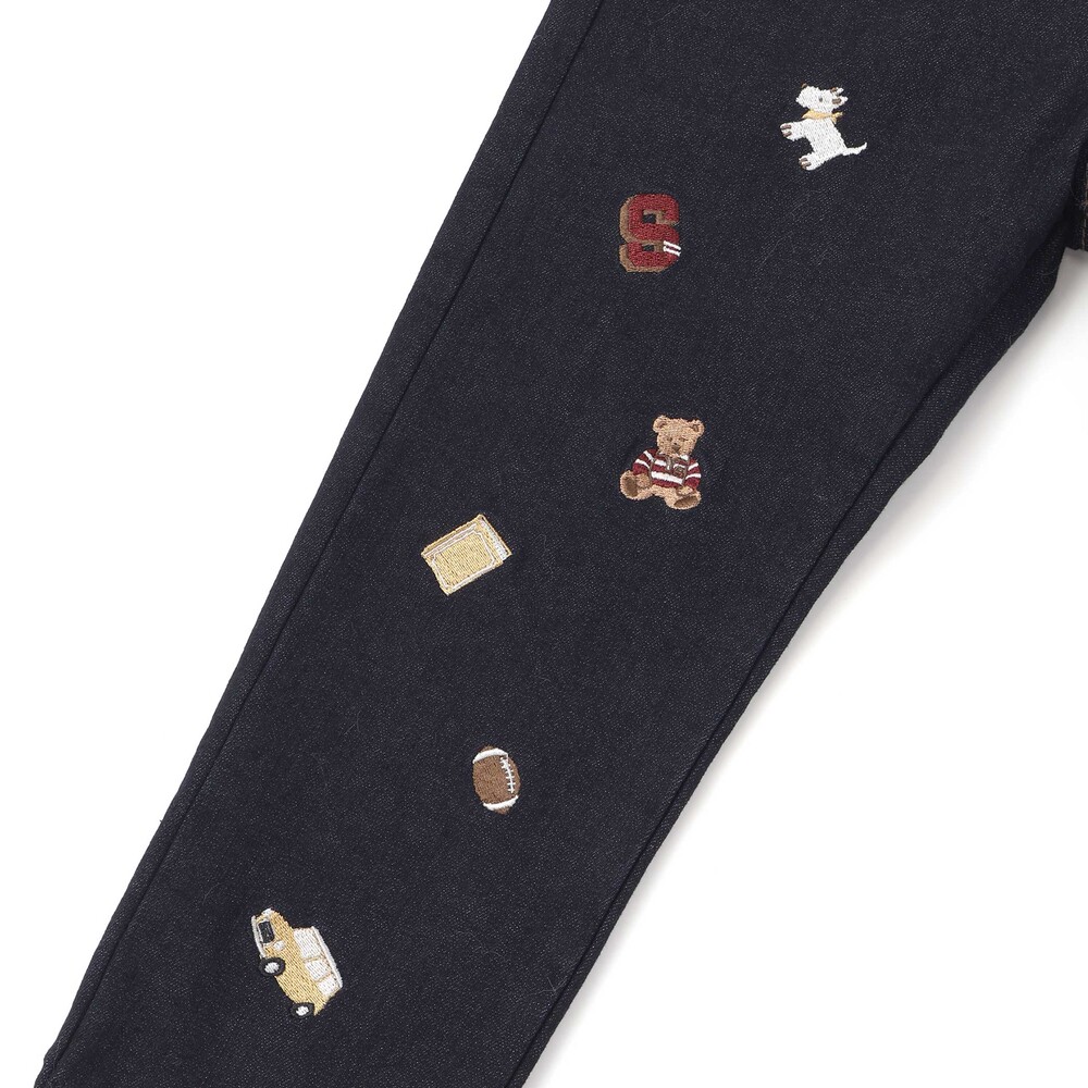 刺しゅう裏起毛ストレッチデニム&ツイルロングパンツ(80~130cm) ベージュ 80cm